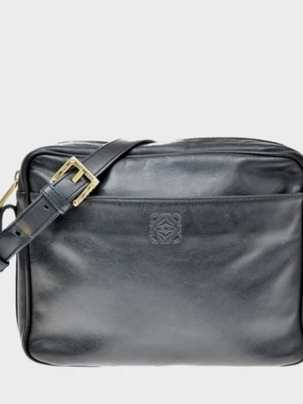 LOEWE Logo Anagram Shoulder Crossbody Bag Leather Black Spain GHW 35KD801